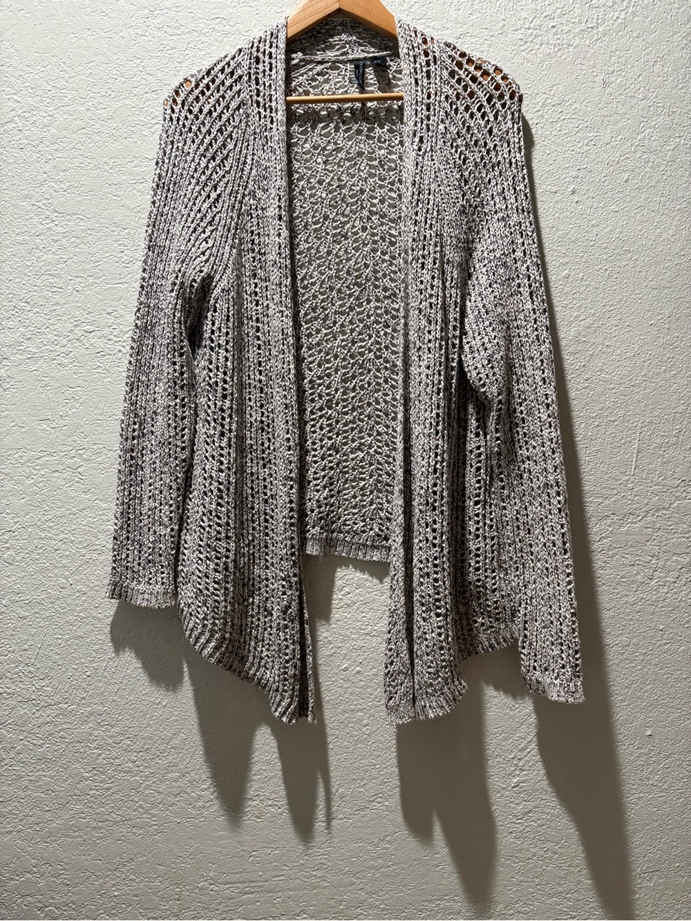 Cynthia Rowley Open-Weave Draped Cardigan in Light Taupe Marled